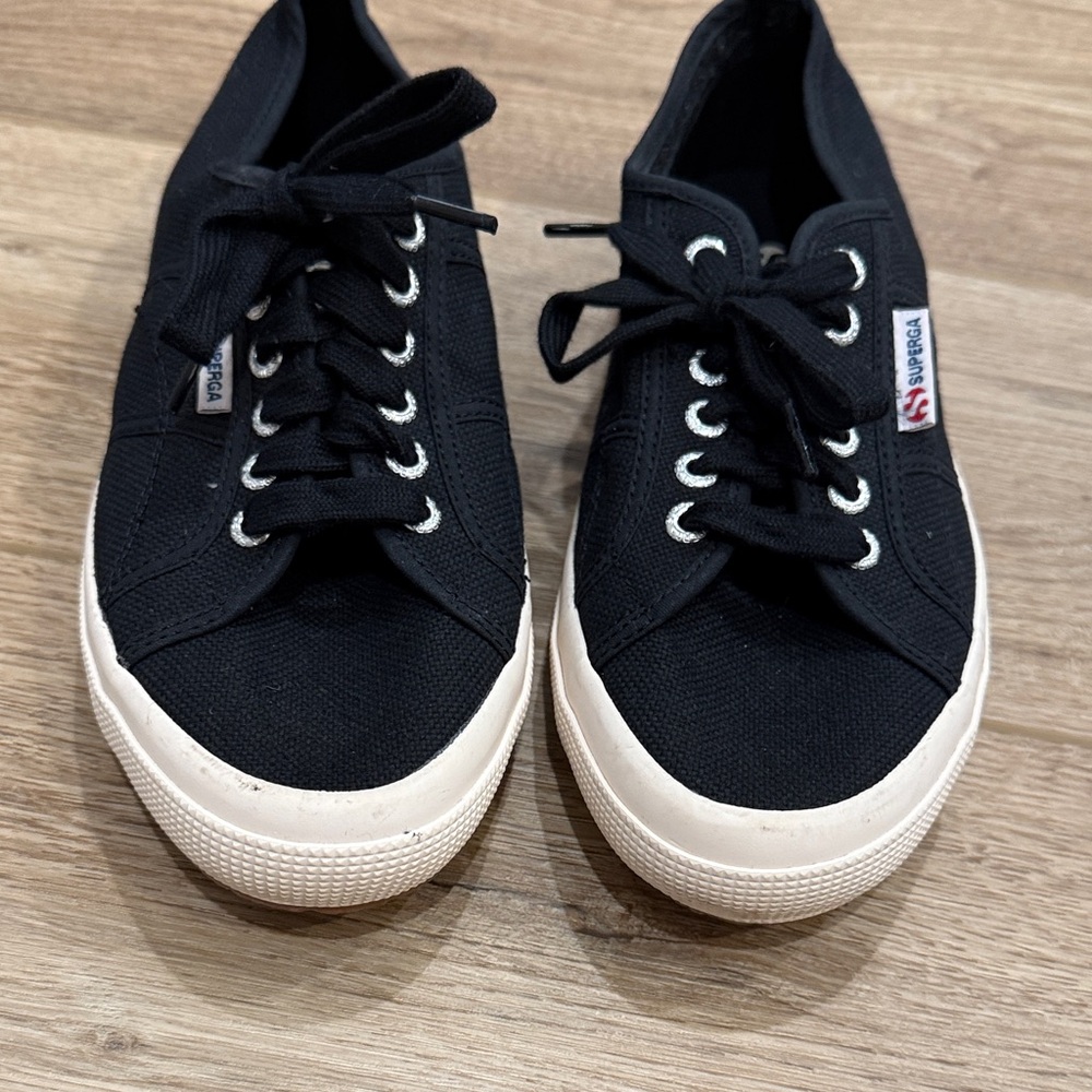 Superga Classic Black Sneakers with White Soles